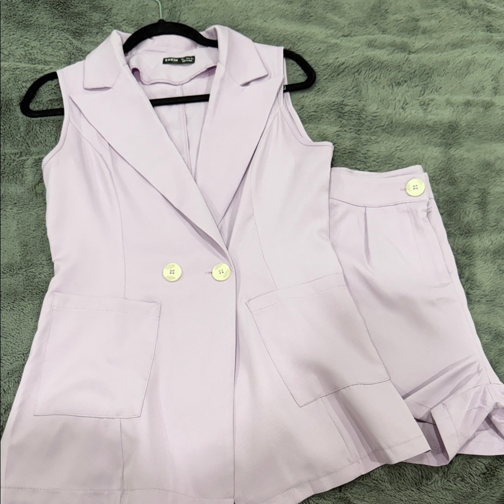 Purple Lavender Sleeveless Blazer and Shorts Set